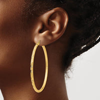 14K Yellow Gold Large Diamond-Cut Hoop Earrings - 60mm Length by 0