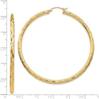 14K Yellow Gold Large Diamond-Cut Hoop Earrings - 60mm Length by 0