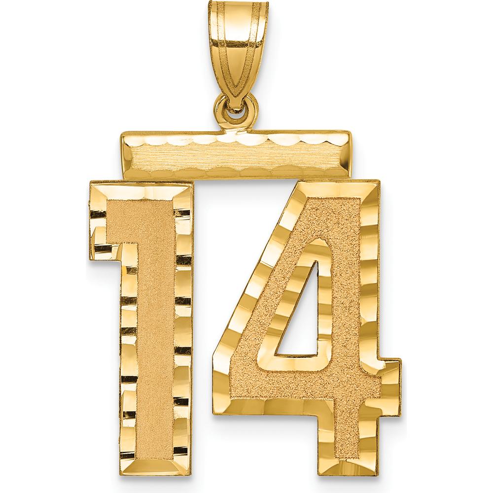 14K Yellow Gold Large Diamond-Cut Number 14 Charm - Brushed Finish by Oro Pregiato