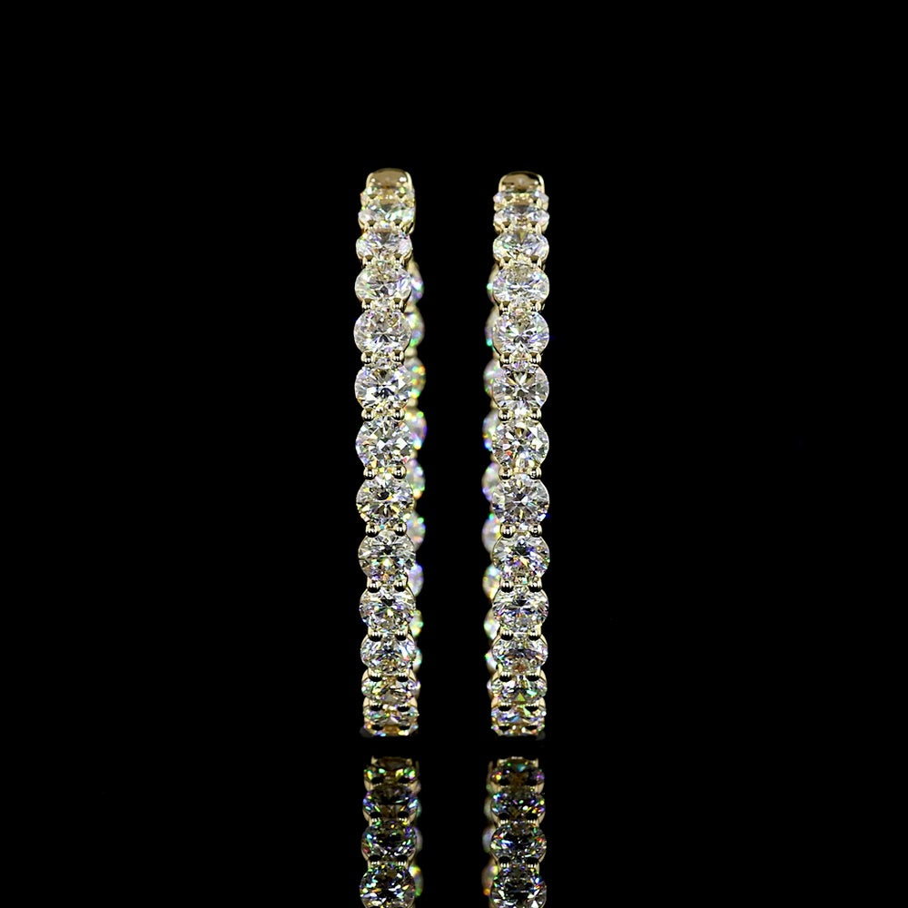 14K Yellow Gold Large Diamond Hoop Earrings with Prong Set Round Brilliant Cut Lab Grown Diamonds - 6.97 Carat Total Diamond Weight - Covaloro Fine Jewelry
