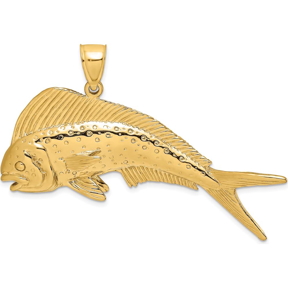 14K Yellow Gold Large Dorado (Mahi-Mahi) Pendant with Polished and Textured Finish by Oro Pregiato