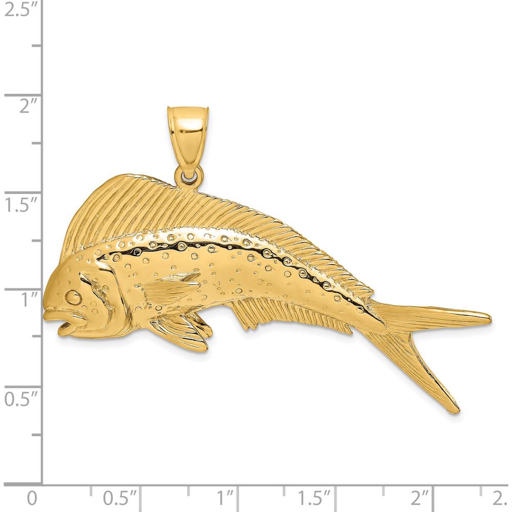 14K Yellow Gold Large Dorado (Mahi-Mahi) Pendant with Polished and Textured Finish by Oro Pregiato