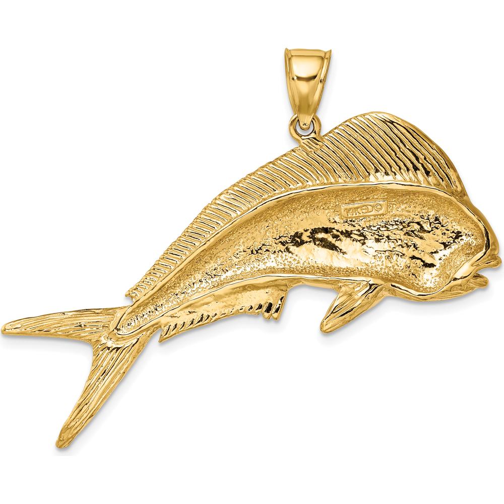 14K Yellow Gold Large Dorado (Mahi-Mahi) Pendant with Polished and Textured Finish by Oro Pregiato