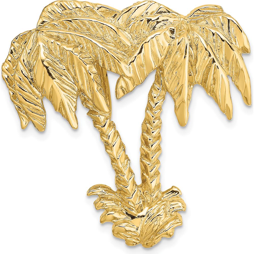 14K Yellow Gold Large Double Palm Tree Omega Slide Pendant - 36.4mm by Oro Pregiato