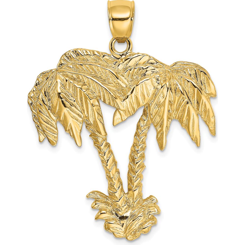 14K Yellow Gold Large Double Palm Tree Pendant with Textured Leaf Detailing by Oro Pregiato