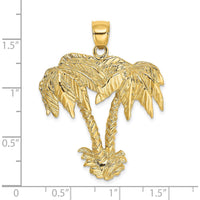 14K Yellow Gold Large Double Palm Tree Pendant with Textured Leaf Detailing by Oro Pregiato
