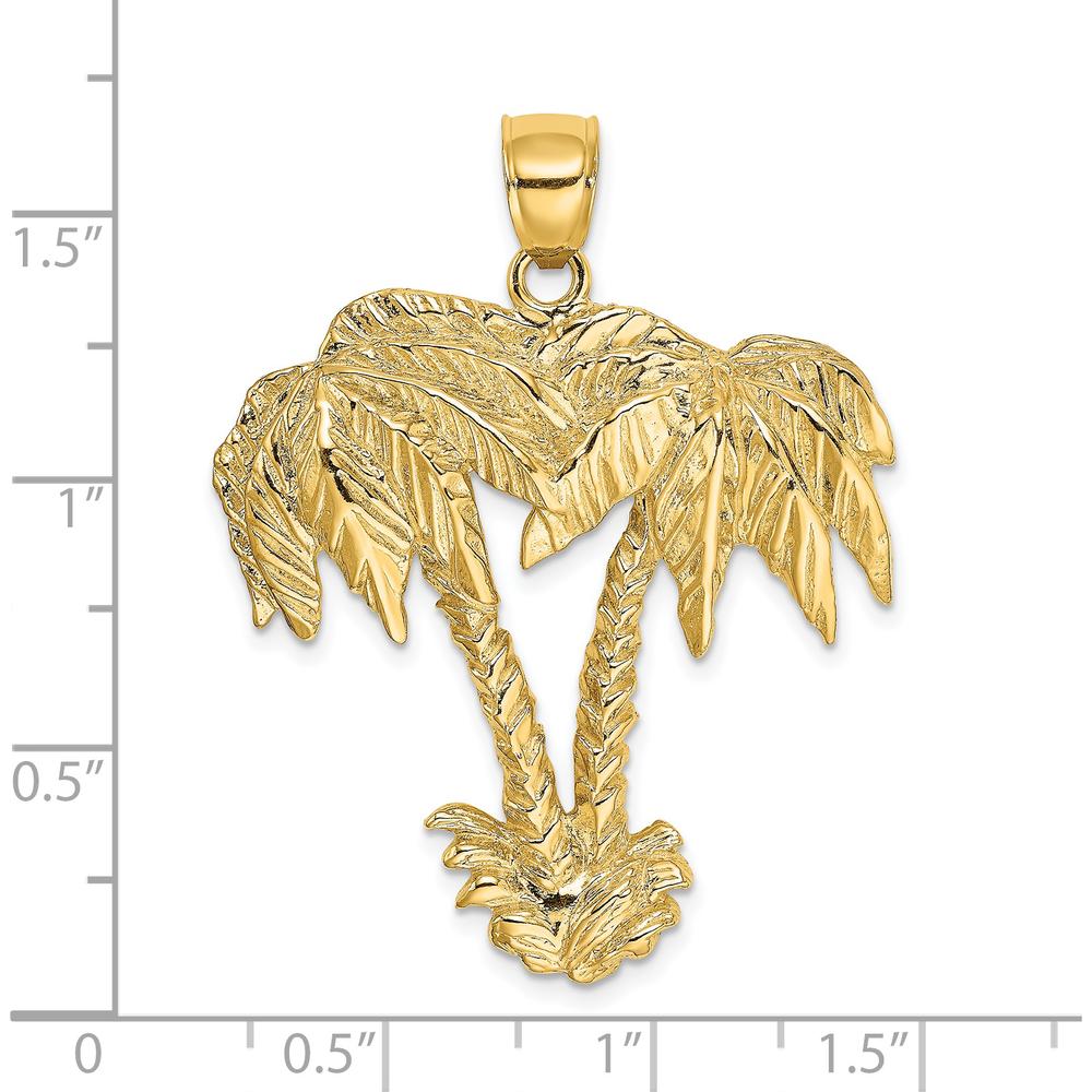 14K Yellow Gold Large Double Palm Tree Pendant with Textured Leaf Detailing by Oro Pregiato