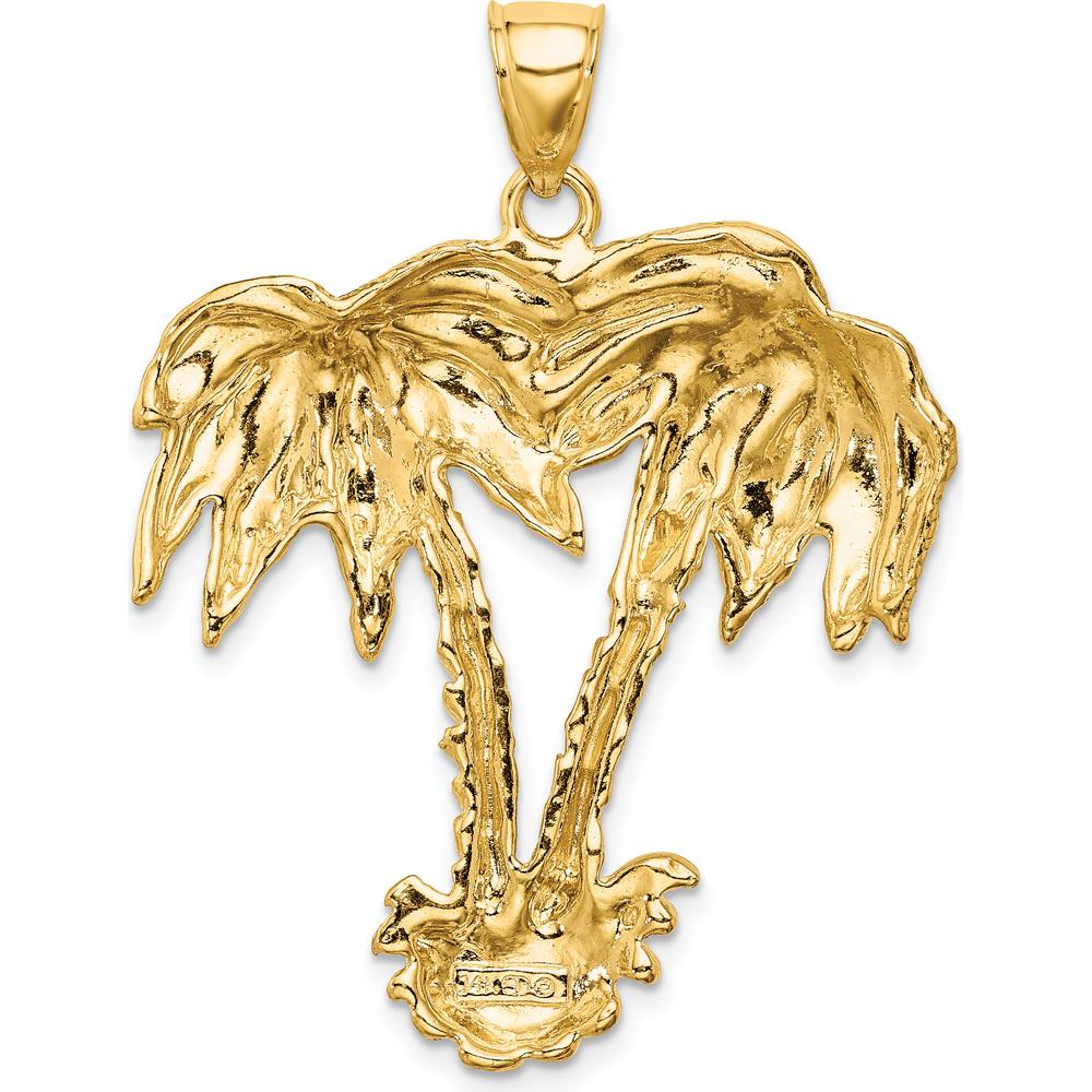 14K Yellow Gold Large Double Palm Tree Pendant with Textured Leaf Detailing by Oro Pregiato