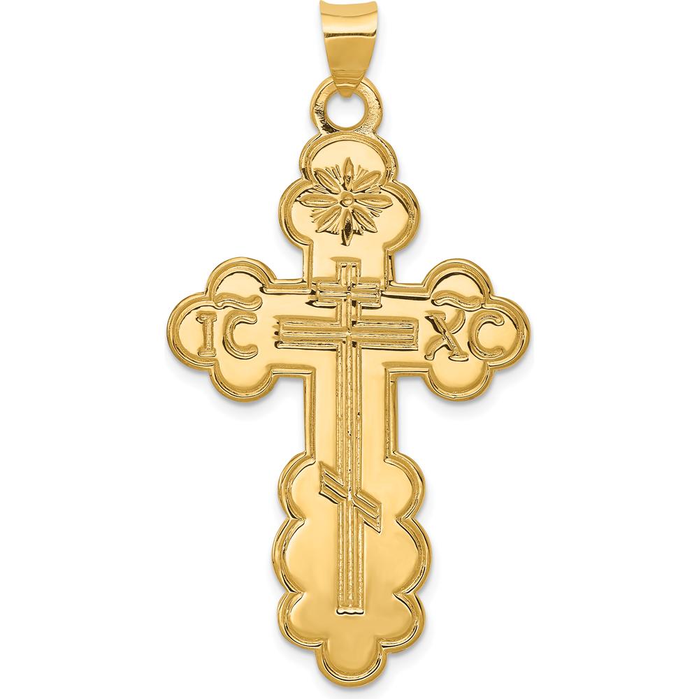 14K Yellow Gold Large Eastern Orthodox Cross Pendant - Textured Finish by Oro Pregiato