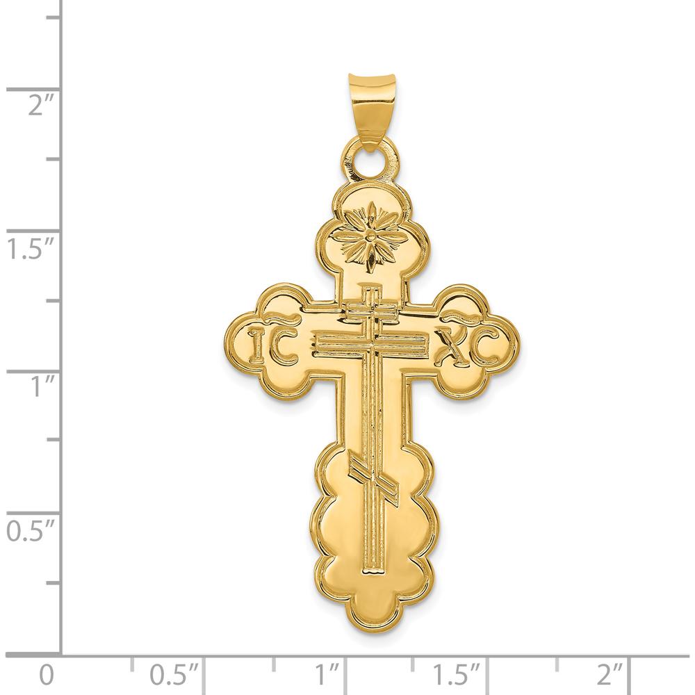 14K Yellow Gold Large Eastern Orthodox Cross Pendant - Textured Finish by Oro Pregiato