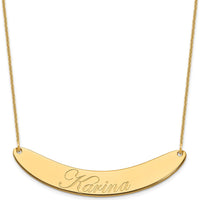 14K Yellow Gold Large Edwardian Script Curved Bar Necklace - Personalized, 18-Inch Cable Chain by Oro Pregiato