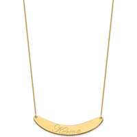 14K Yellow Gold Large Edwardian Script Curved Bar Necklace - Personalized, 18-Inch Cable Chain by Oro Pregiato