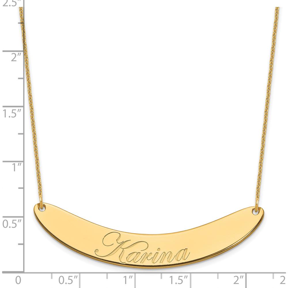 14K Yellow Gold Large Edwardian Script Curved Bar Necklace - Personalized, 18-Inch Cable Chain by Oro Pregiato