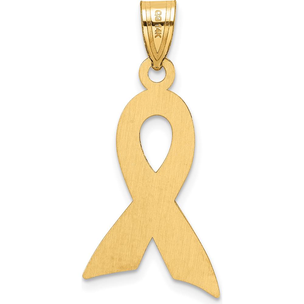 14K Yellow Gold Large Enamel Pink Awareness Ribbon Pendant - 29mm Length by Oro Pregiato