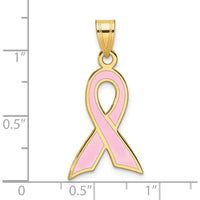 14K Yellow Gold Large Enamel Pink Awareness Ribbon Pendant - 29mm Length by Oro Pregiato