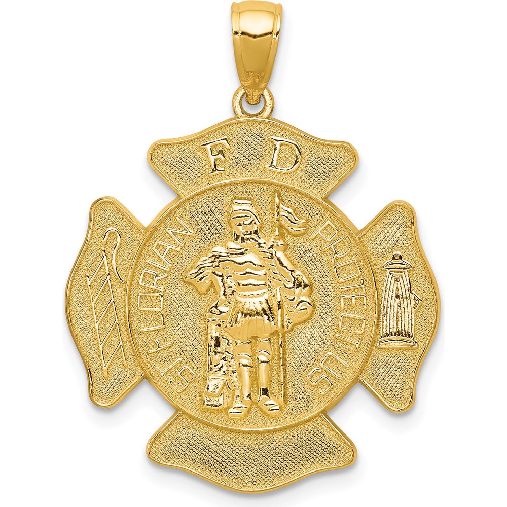 14K Yellow Gold Large FD St. Florian Badge Pendant - Protective Firefighter Charm by Oro Pregiato