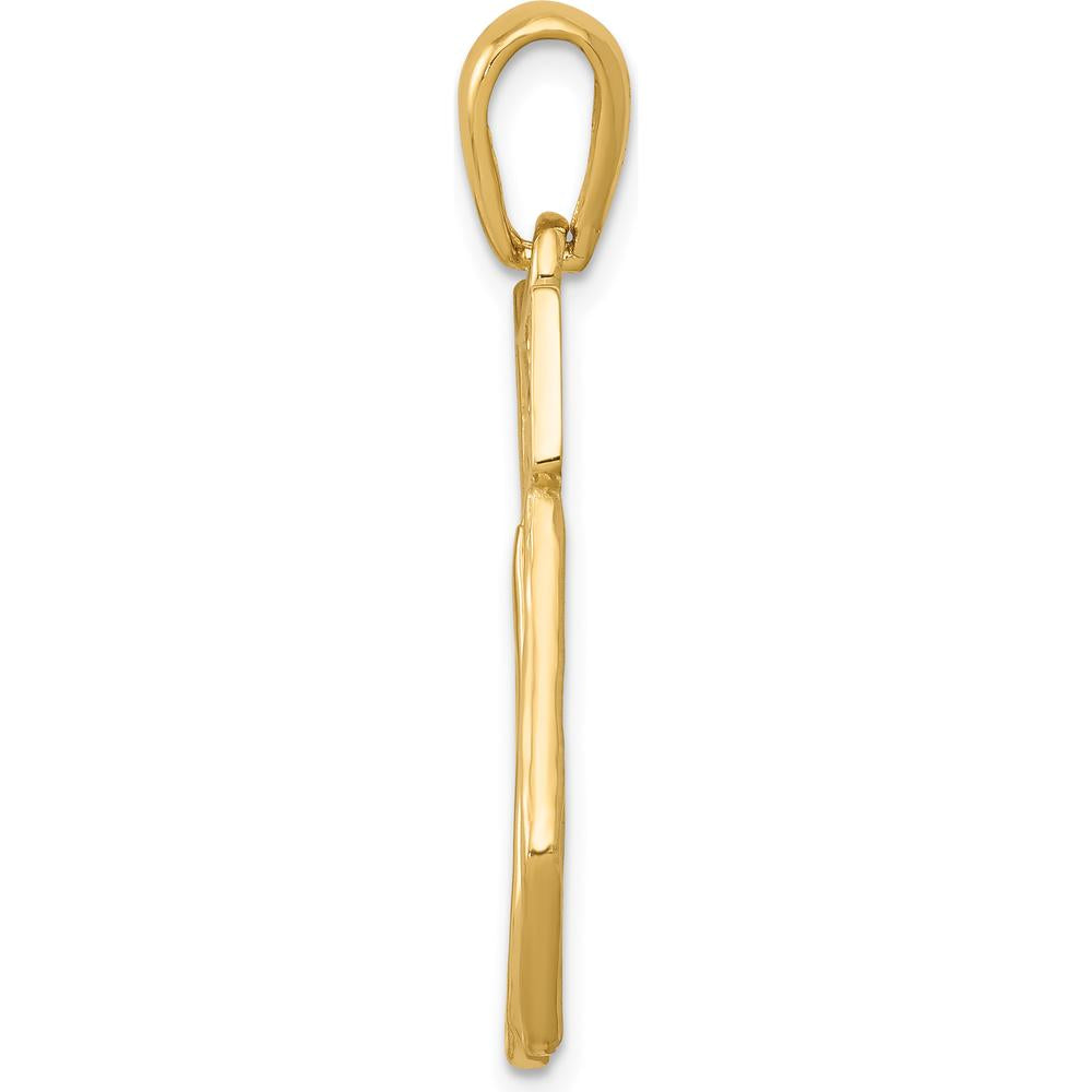 14K Yellow Gold Large Filigree Chai Pendant - Polished Finish by Oro Pregiato