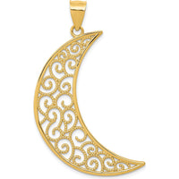 14K Yellow Gold Large Filigree Moon Pendant with Open Back Design - 43mm Length by Oro Pregiato
