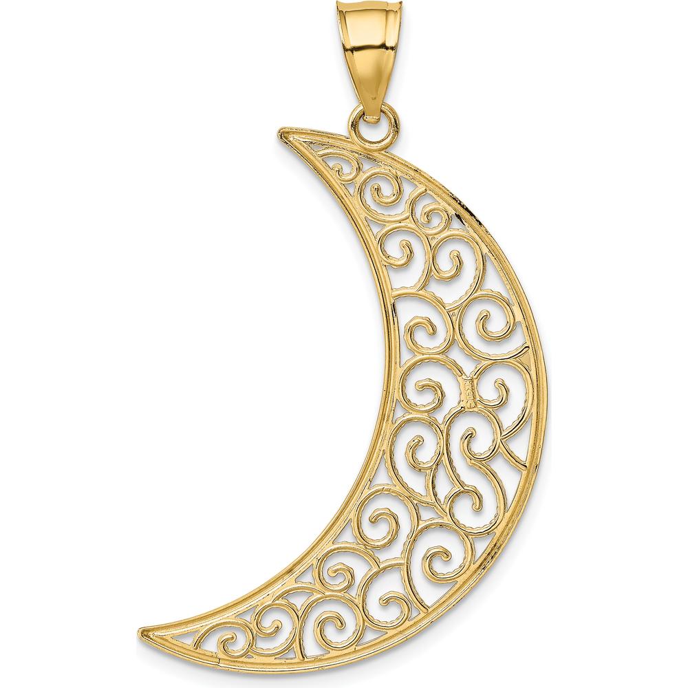 14K Yellow Gold Large Filigree Moon Pendant with Open Back Design - 43mm Length by Oro Pregiato