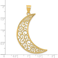 14K Yellow Gold Large Filigree Moon Pendant with Open Back Design - 43mm Length by Oro Pregiato