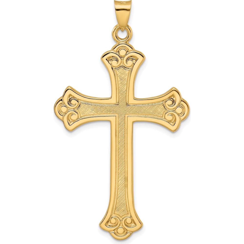 14K Yellow Gold Large Fleur de Lis Cross Pendant - Polished and Textured Finish by Oro Pregiato