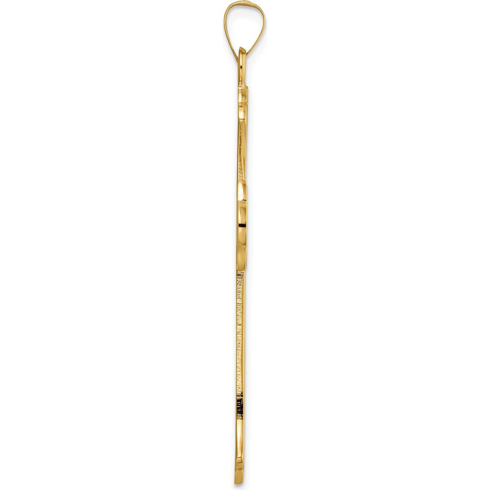 14K Yellow Gold Large Fleur de Lis Cross Pendant - Polished and Textured Finish by Oro Pregiato