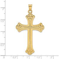 14K Yellow Gold Large Fleur de Lis Cross Pendant - Polished and Textured Finish by Oro Pregiato