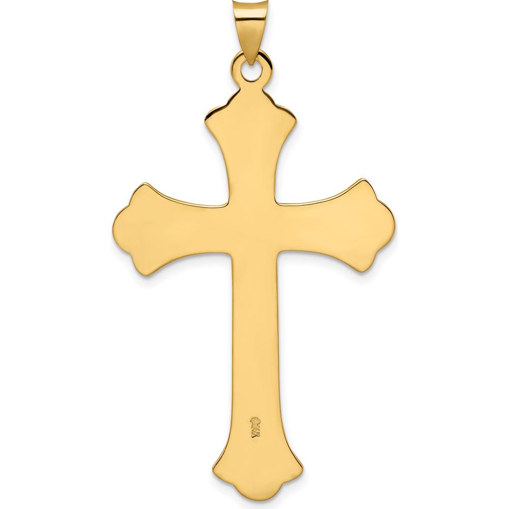 14K Yellow Gold Large Fleur de Lis Cross Pendant - Polished and Textured Finish by Oro Pregiato