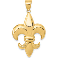 14K Yellow Gold Large Fleur-De-Lis Pendant - Polished 45mm Length by Oro Pregiato