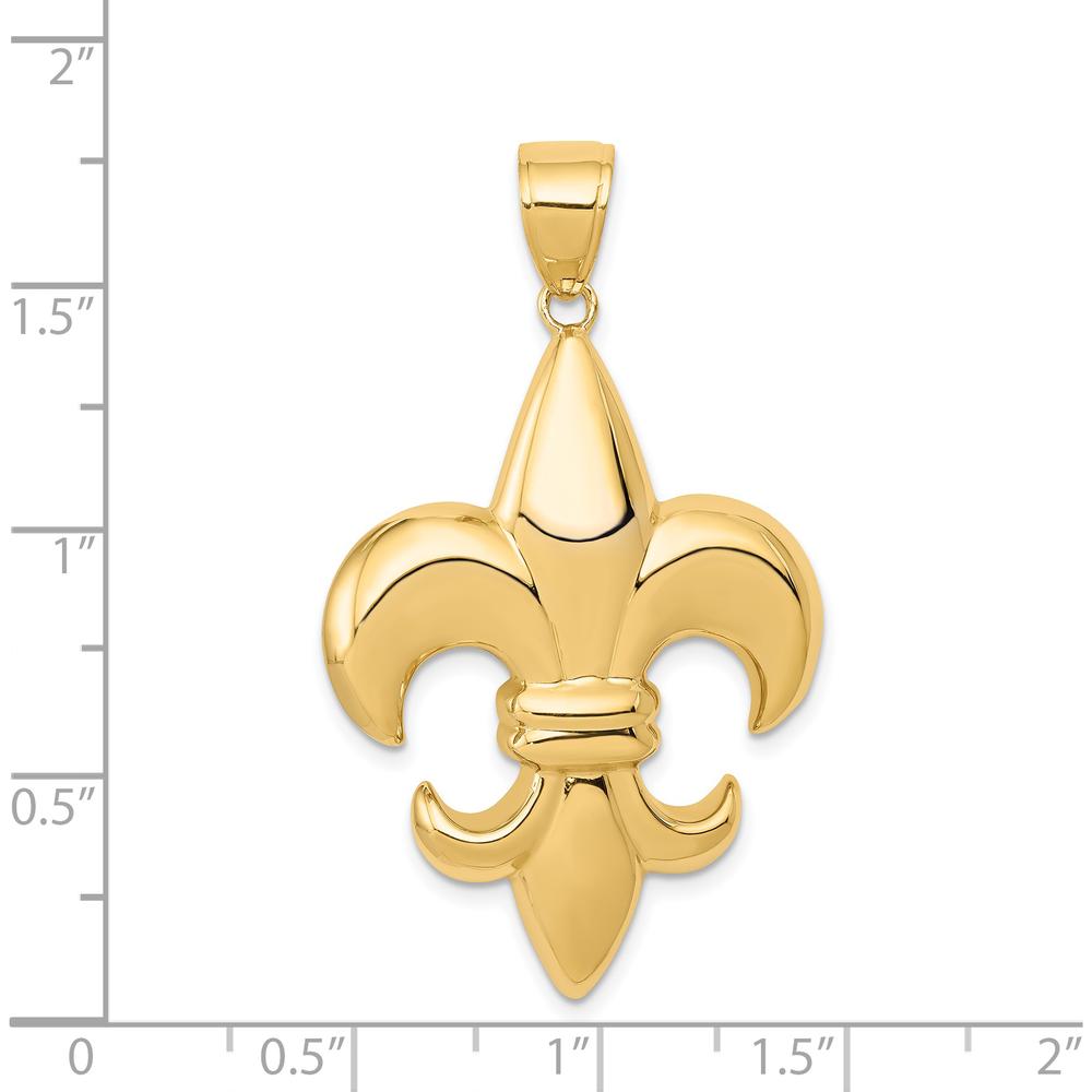 14K Yellow Gold Large Fleur-De-Lis Pendant - Polished 45mm Length by Oro Pregiato