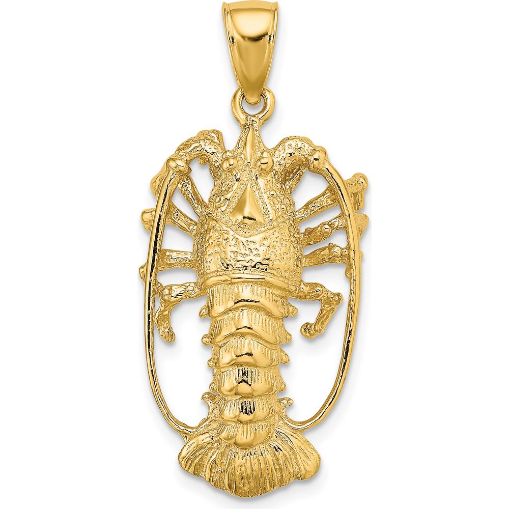 14K Yellow Gold Large Florida Lobster Pendant with Polished and Textured Finish - 27mm by Oro Pregiato