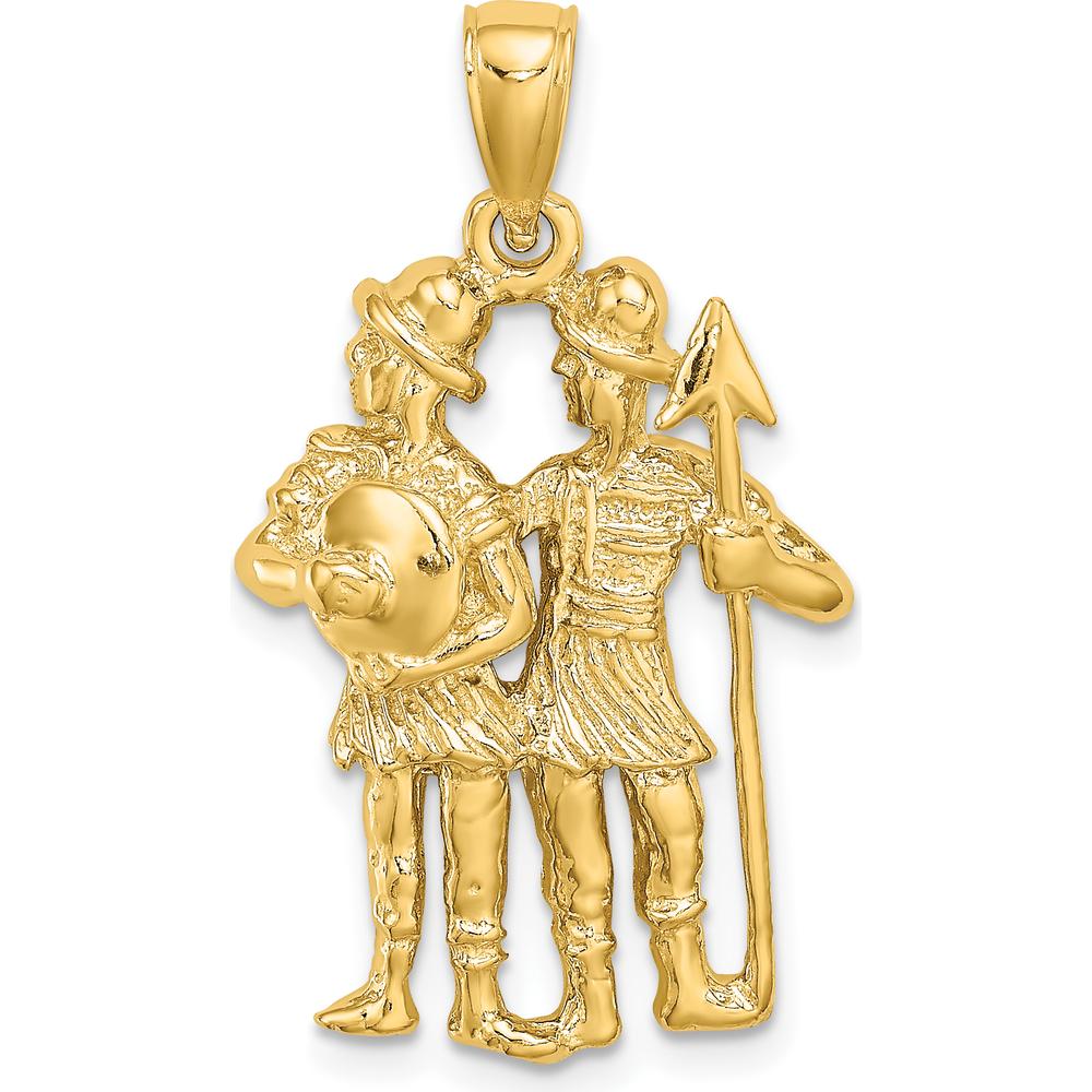 14K Yellow Gold Large Gemini Zodiac Charm with 3D Design and Polished Finish by Oro Pregiato