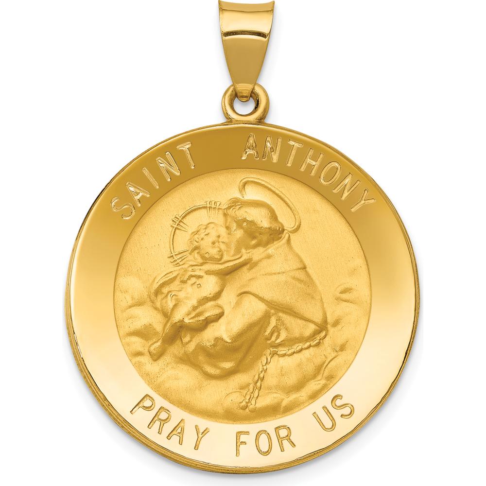 14K Yellow Gold Large Hollow St. Anthony Medal Pendant - Polished & Satin Finish by Oro Pregiato