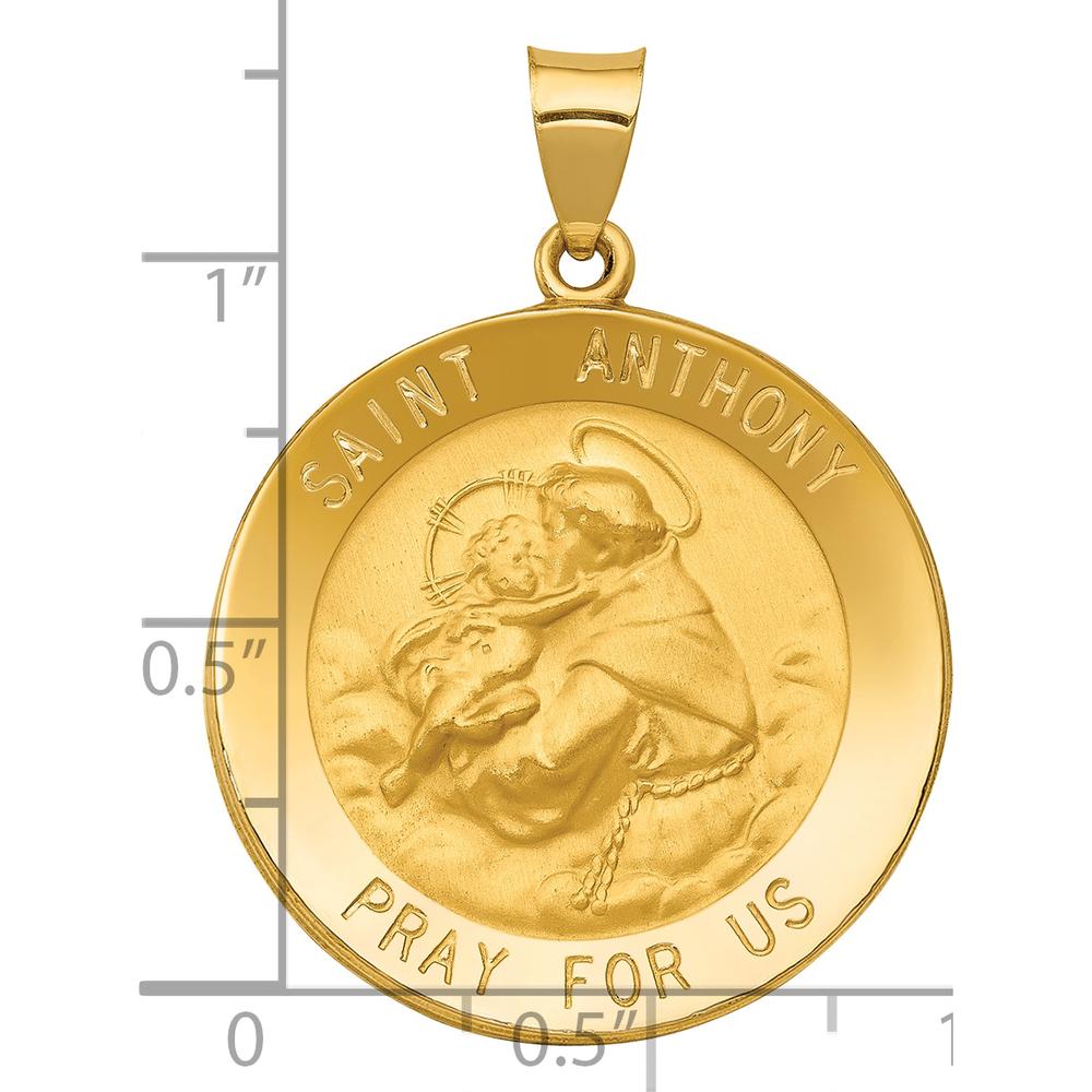 14K Yellow Gold Large Hollow St. Anthony Medal Pendant - Polished & Satin Finish by Oro Pregiato