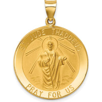 14K Yellow Gold Large Hollow St. Jude Thaddeus Medal Round Pendant - Faith-Inspired Charm by Oro Pregiato