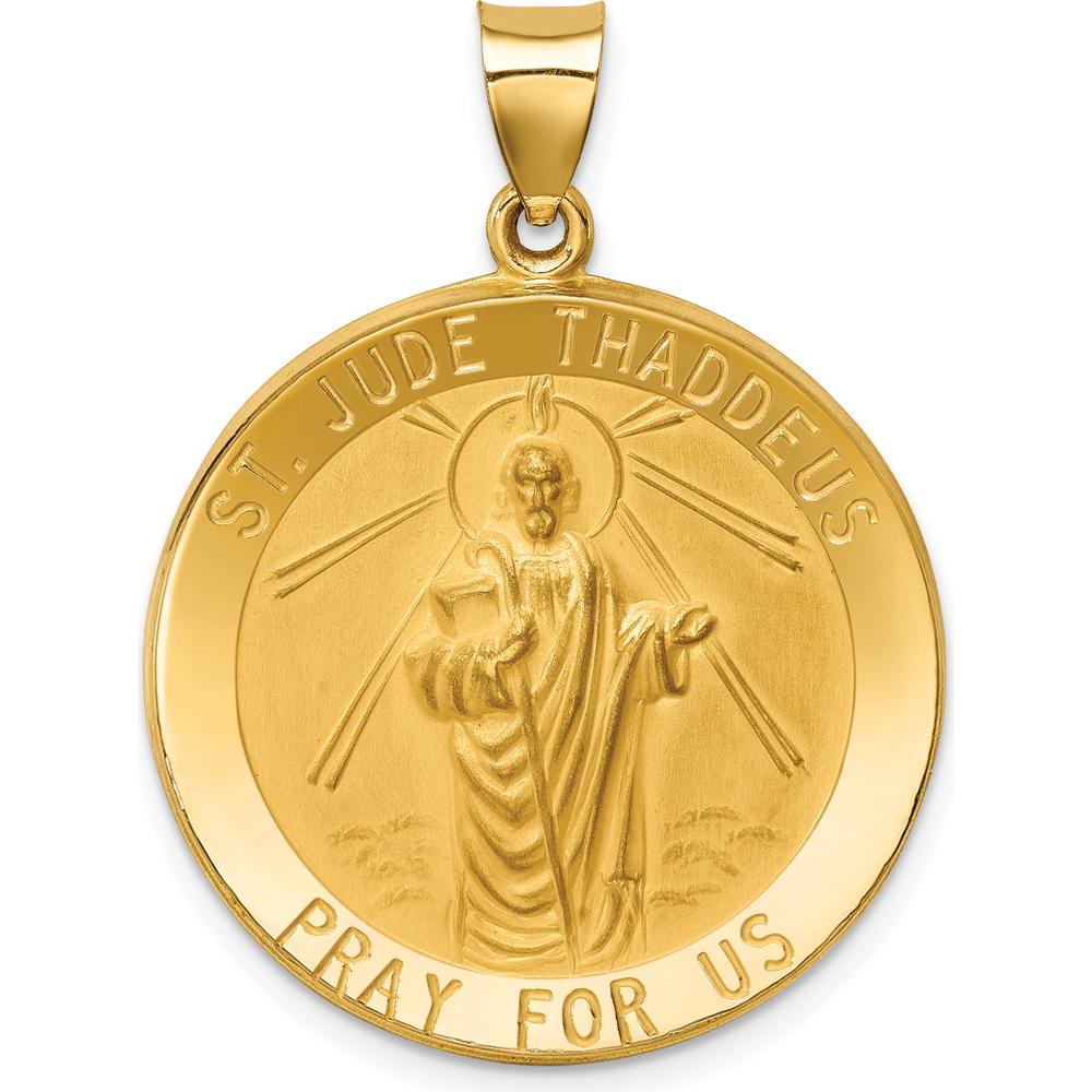 14K Yellow Gold Large Hollow St. Jude Thaddeus Medal Round Pendant - Faith-Inspired Charm by Oro Pregiato