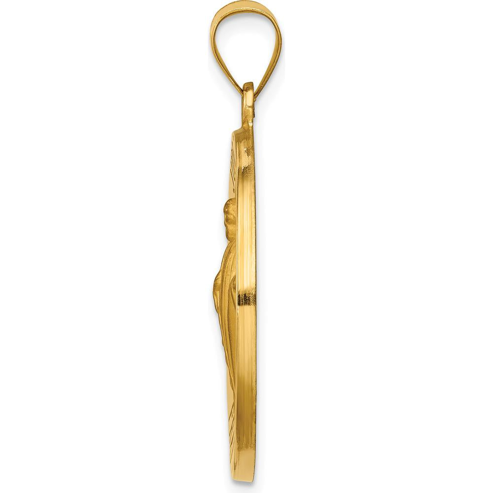 14K Yellow Gold Large Hollow St. Jude Thaddeus Medal Round Pendant - Faith-Inspired Charm by Oro Pregiato