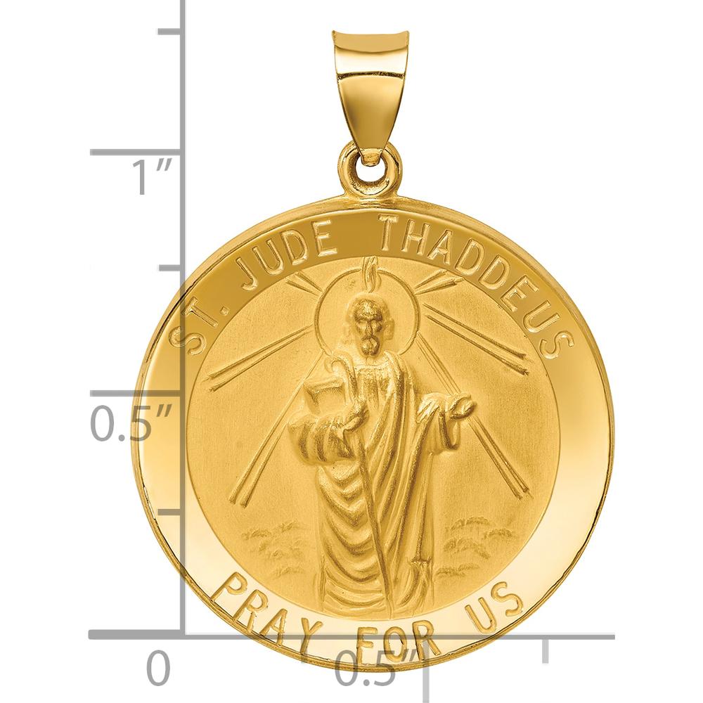 14K Yellow Gold Large Hollow St. Jude Thaddeus Medal Round Pendant - Faith-Inspired Charm by Oro Pregiato