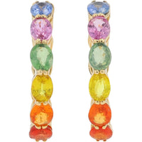 14K Yellow Gold Large Hoop Earrings with 6.00 Carat Total Weight Oval Multi Sapphires