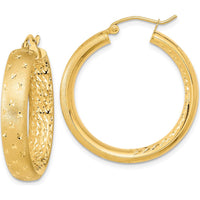 14K Yellow Gold Large Hoop Earrings with Diamond-Cut Texture and Polished Satin Finish by 0