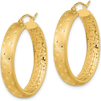 14K Yellow Gold Large Hoop Earrings with Diamond-Cut Texture and Polished Satin Finish by 0
