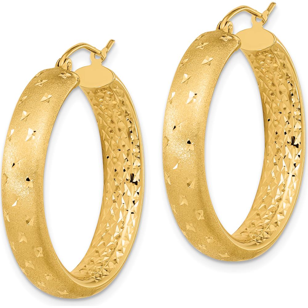 14K Yellow Gold Large Hoop Earrings with Diamond-Cut Texture and Polished Satin Finish by 0
