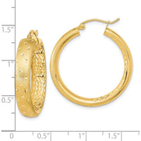 14K Yellow Gold Large Hoop Earrings with Diamond-Cut Texture and Polished Satin Finish by 0