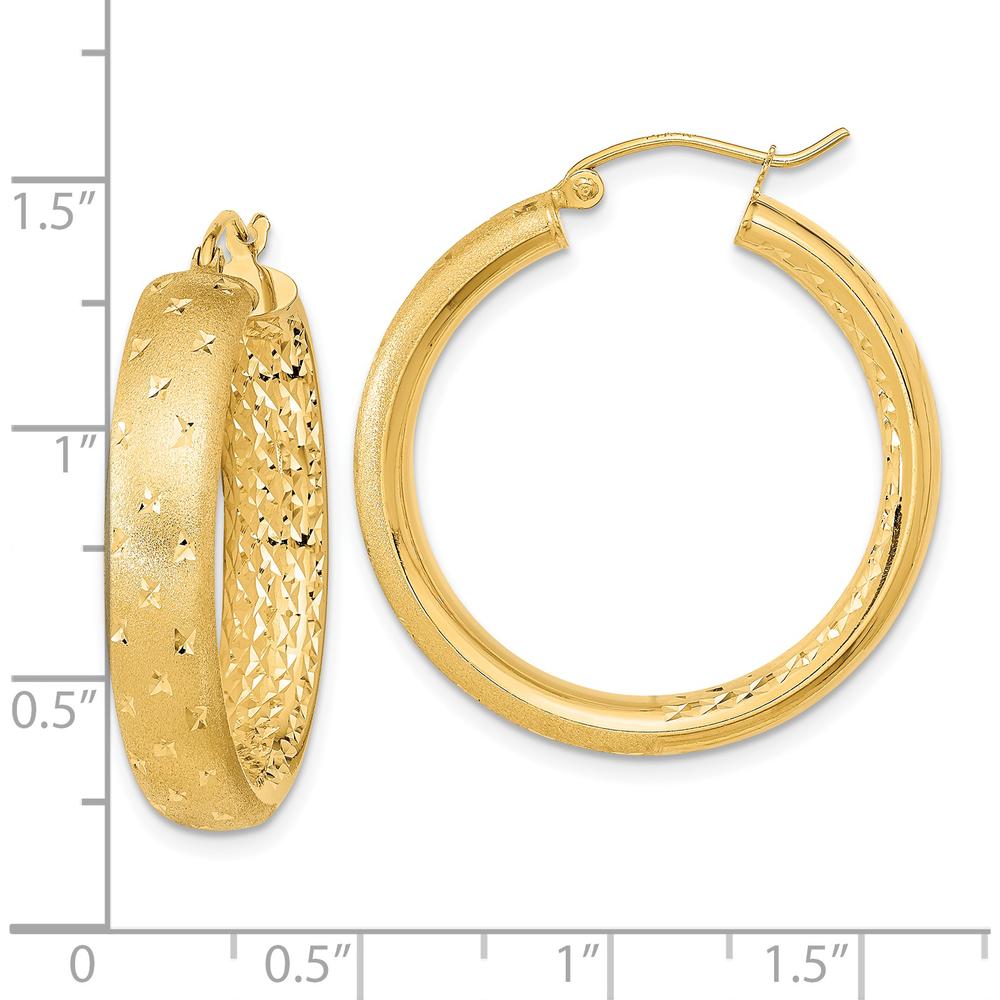 14K Yellow Gold Large Hoop Earrings with Diamond-Cut Texture and Polished Satin Finish by 0