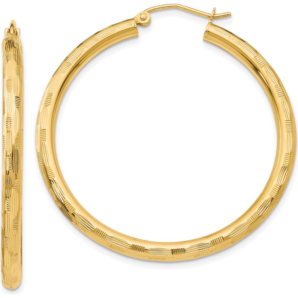 14K Yellow Gold Large Hoop Earrings with Diamond-Cut Texture by 0