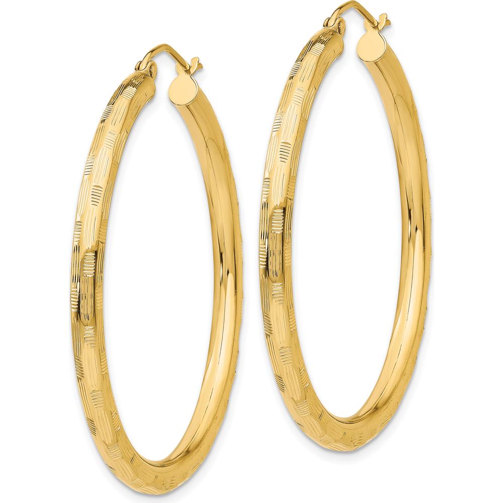 14K Yellow Gold Large Hoop Earrings with Diamond-Cut Texture by 0