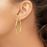 14K Yellow Gold Large Hoop Earrings with Diamond-Cut Texture by 0