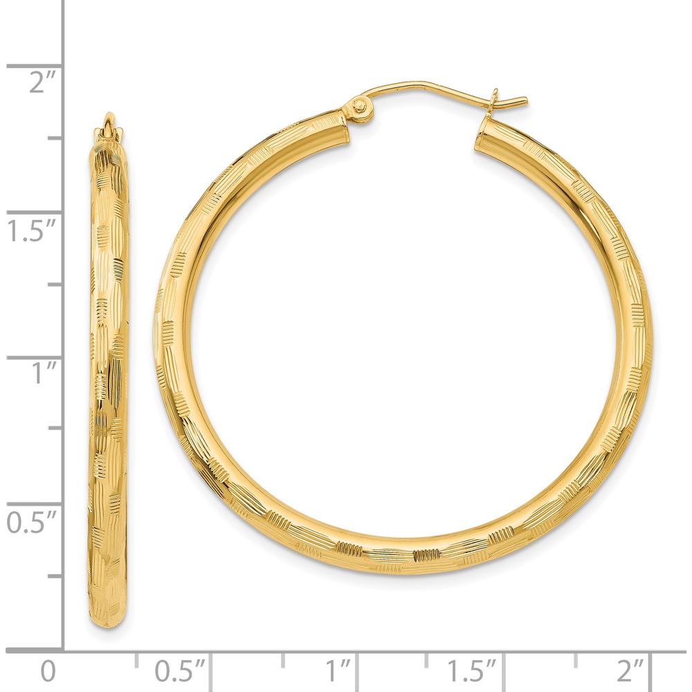 14K Yellow Gold Large Hoop Earrings with Diamond-Cut Texture by 0