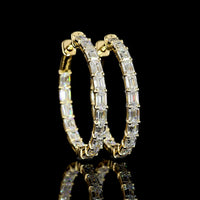 14K Yellow Gold Large Hoop Earrings with East-West Emerald Cut Lab Diamonds - 3.22 Carats Total Diamond Weight - Covaloro Fine Jewelry