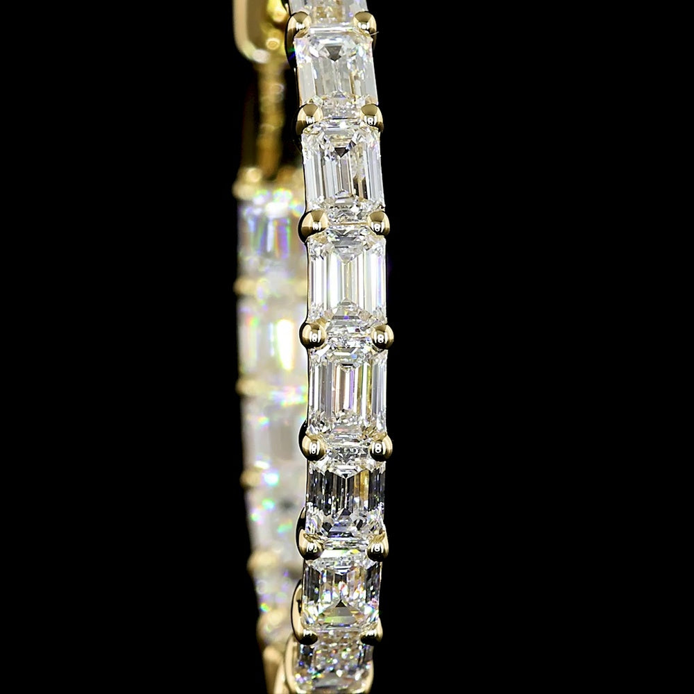 14K Yellow Gold Large Hoop Earrings with East-West Emerald Cut Lab Diamonds - 3.22 Carats Total Diamond Weight - Covaloro Fine Jewelry